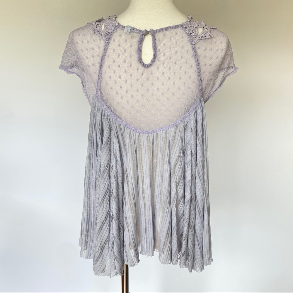 Free People Lavender Lace Crochet Yoke Blouse - Picture 3 of 5